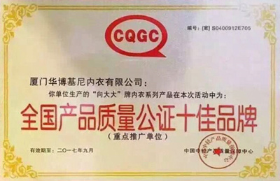 向大大内衣所获荣誉